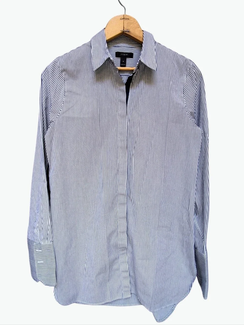 J.Crew Navy Blue Stripe Endless Shirt Size 6 Button Front Tunic Pinstripe A9873